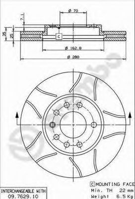 Disc frana OPEL ZAFIRA B (A05) (2005 - 2016) BREMBO 09.7629.75 piesa NOUA