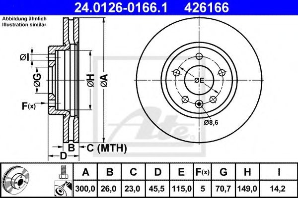 Disc frana OPEL ZAFIRA TOURER C (P12) (2011 - 2016) ATE 24.0126-0166.1 piesa NOUA