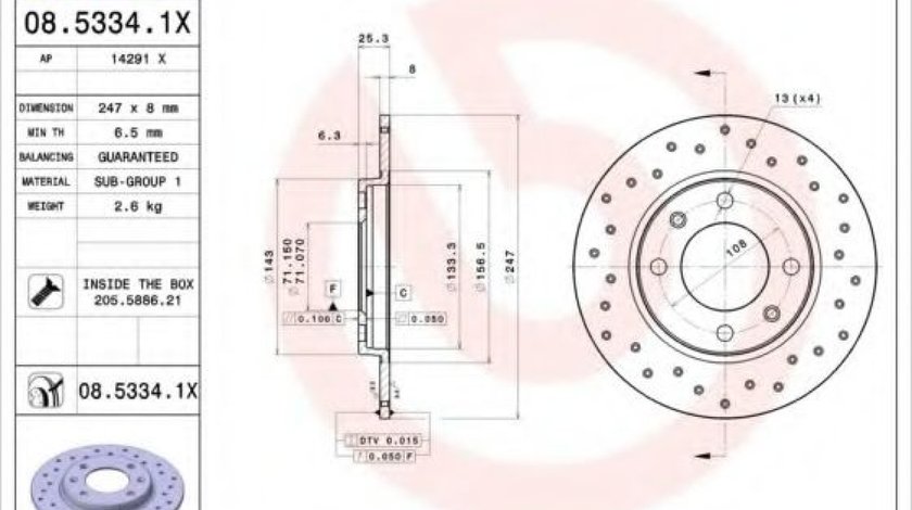 Disc frana PEUGEOT 106 II (1) (1996 - 2016) BREMBO 08.5334.1X piesa NOUA