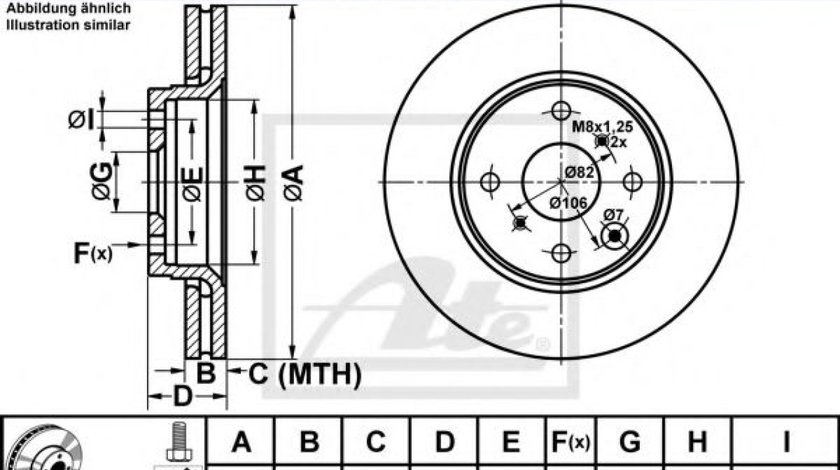 Disc frana PEUGEOT 107 (2005 - 2016) ATE 24.0120-0180.1 piesa NOUA