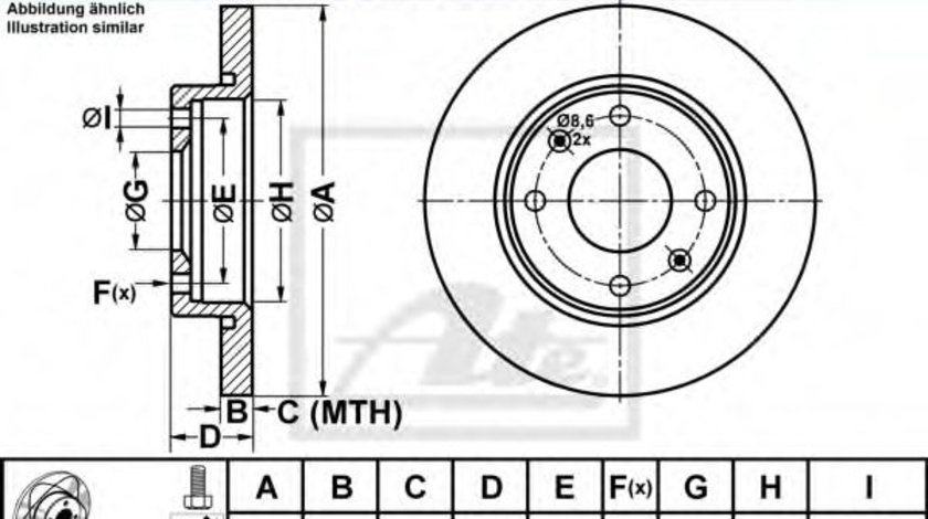 Disc frana PEUGEOT 206 Hatchback (2A/C) (1998 - 2016) ATE 24.0313-0185.1 piesa NOUA