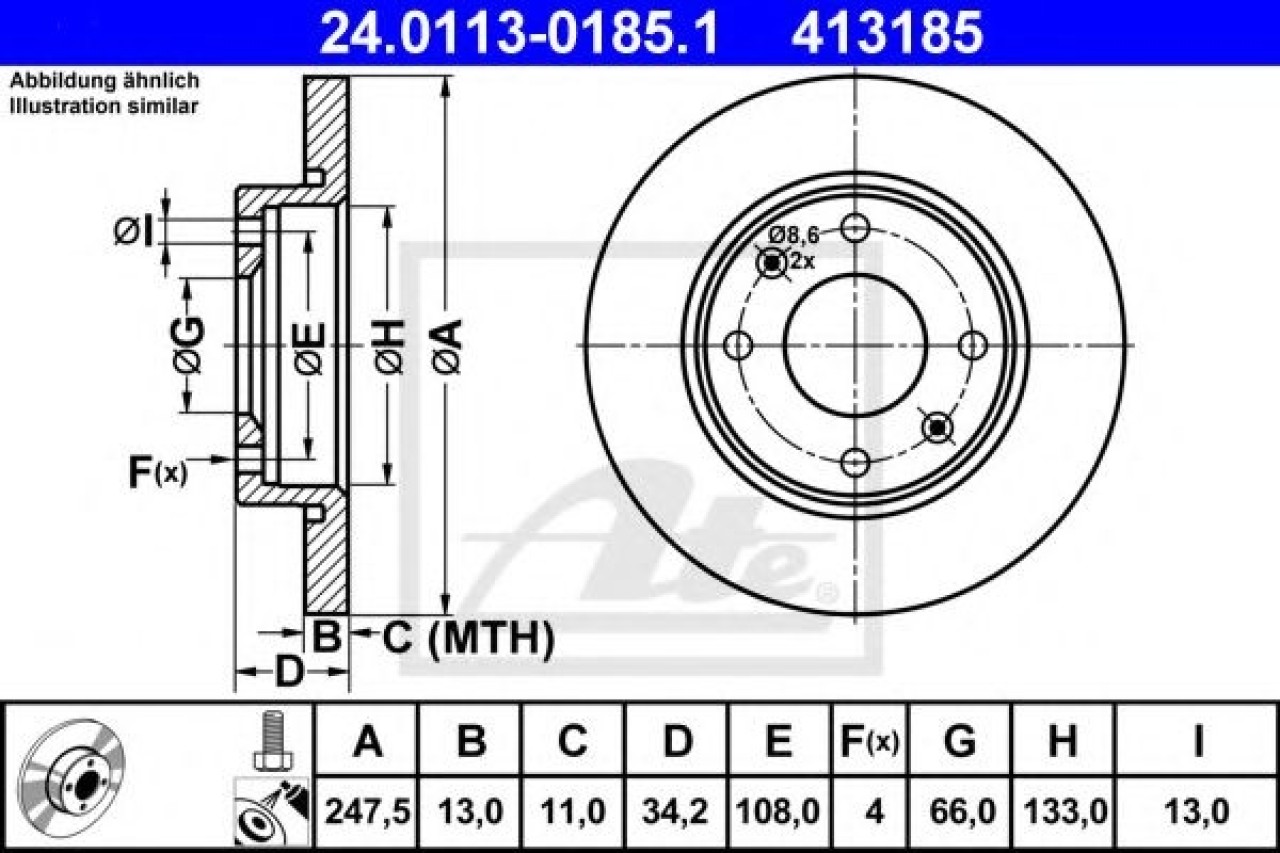 Disc frana PEUGEOT 206 SW (2E/K) (2002 - 2016) ATE 24.0113-0185.1 piesa NOUA
