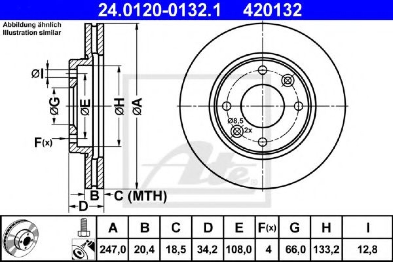 Disc frana PEUGEOT 206 SW (2E/K) (2002 - 2016) ATE 24.0120-0132.1 piesa NOUA