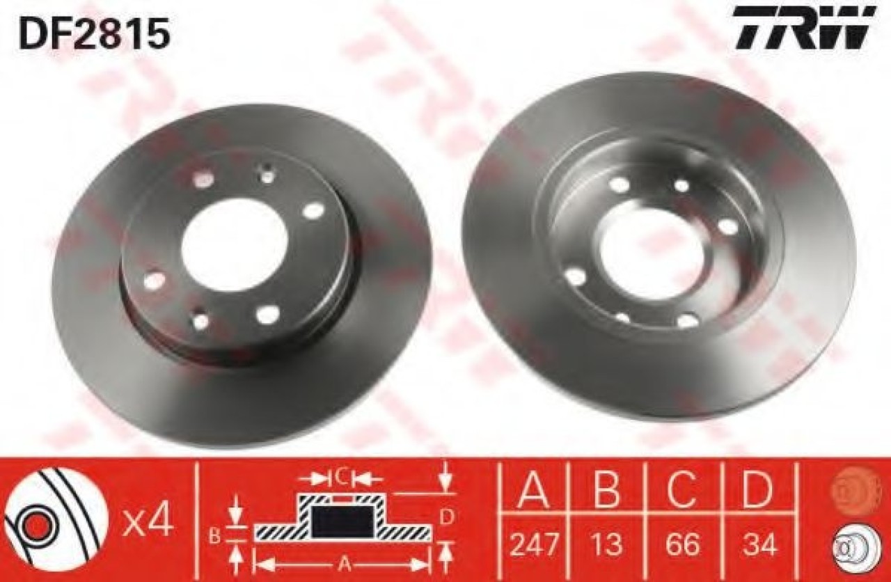 Disc frana PEUGEOT 206 SW (2E/K) (2002 - 2016) TRW DF2815 piesa NOUA