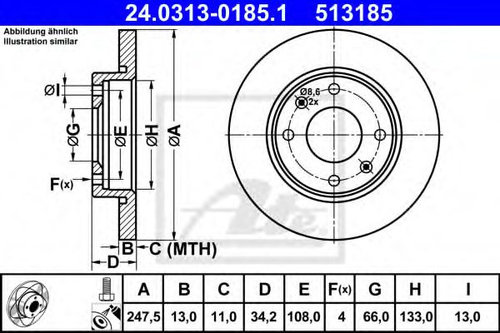 Disc frana PEUGEOT 306 (7B, N3, N5) (1993 - 2003) ATE 24.0313-0185.1 piesa NOUA