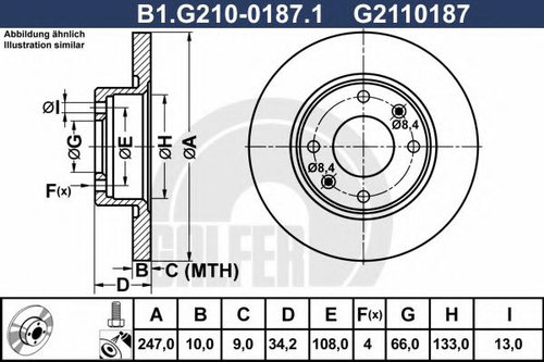 Disc frana PEUGEOT 306 Hatchback (7A, 7C, N3, N5) (1993 - 2003) GALFER B1.G210-0187.1 piesa NOUA
