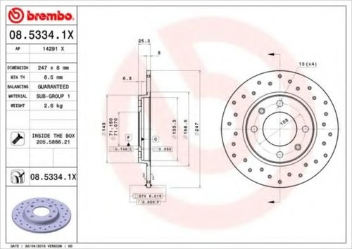 Disc frana PEUGEOT 306 Hatchback (7A, 7C, N3, N5) (1993 - 2003) BREMBO 08.5334.1X piesa NOUA