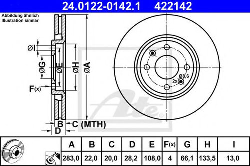 Disc frana PEUGEOT 306 Hatchback (7A, 7C, N3, N5) (1993 - 2003) ATE 24.0122-0142.1 piesa NOUA