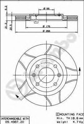 Disc frana PEUGEOT 306 Hatchback (7A, 7C, N3, N5) (1993 - 2003) BREMBO 09.4987.76 piesa NOUA