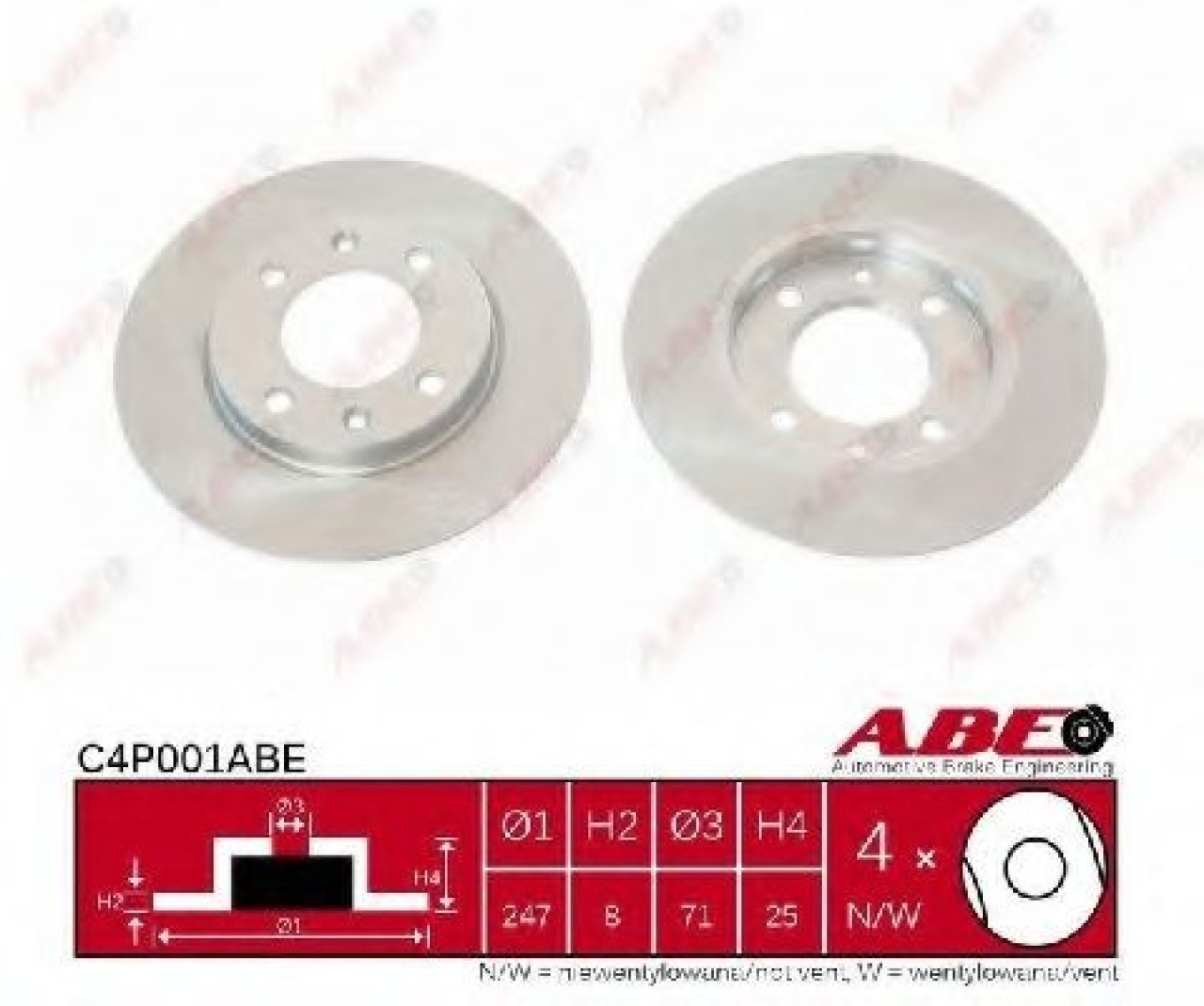 Disc frana PEUGEOT 306 Hatchback (7A, 7C, N3, N5) (1993 - 2003) ABE C4P001ABE piesa NOUA