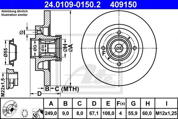 Disc frana PEUGEOT 307 (3A/C) (2000 - 2016) ATE 24.0109-0150.2 piesa NOUA