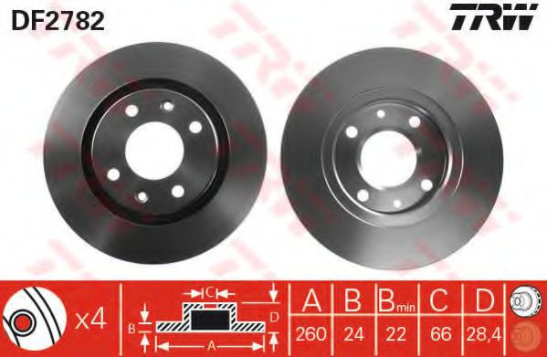 Disc frana PEUGEOT 406 (8B) (1995 - 2005) TRW DF2782 piesa NOUA