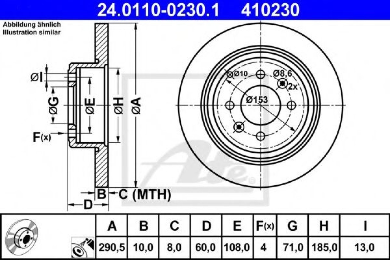 Disc frana PEUGEOT 406 Estate (8E/F) (1996 - 2004) ATE 24.0110-0230.1 piesa NOUA