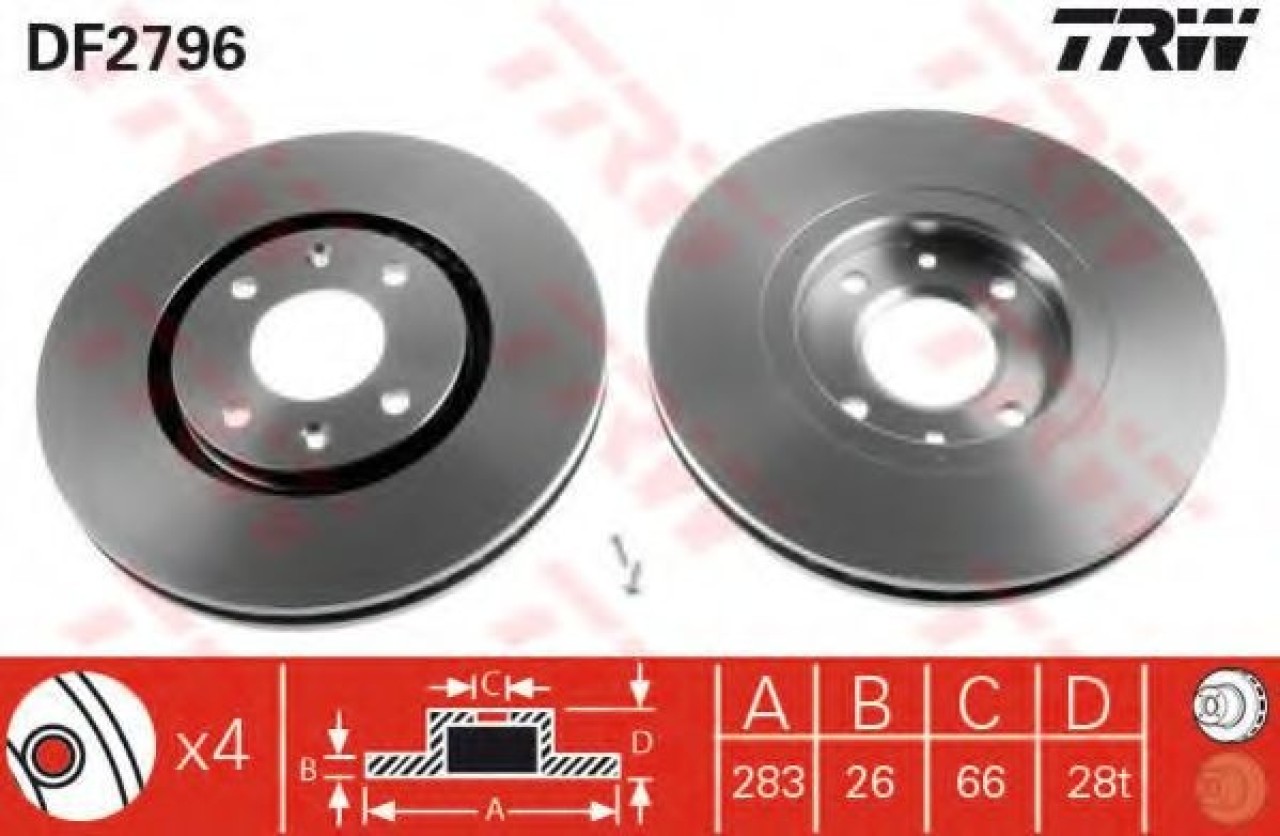 Disc frana PEUGEOT 406 Estate (8E/F) (1996 - 2004) TRW DF2796 piesa NOUA