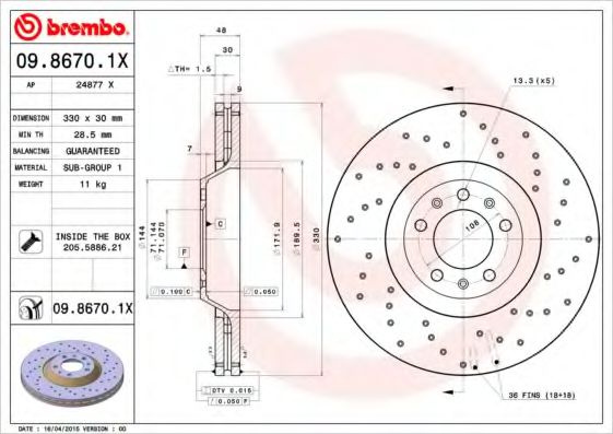 Disc frana PEUGEOT 407 SW (6E) (2004 - 2016) BREMBO 09.8670.1X piesa NOUA