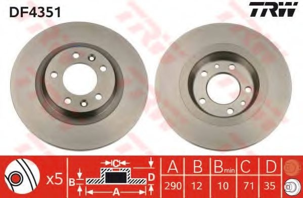 Disc frana PEUGEOT 407 SW (6E) (2004 - 2016) TRW DF4351 piesa NOUA