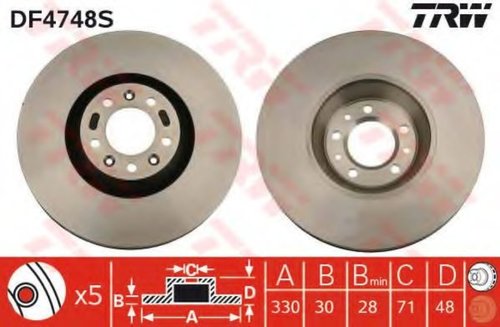 Disc frana PEUGEOT 607 (9D, 9U) (2000 - 2016) TRW DF4748S piesa NOUA