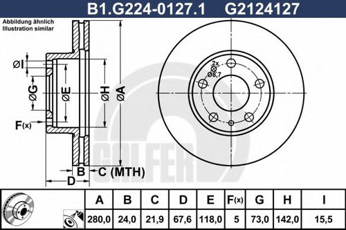 Disc frana PEUGEOT BOXER platou / sasiu (2006 - 2016) GALFER B1.G224-0127.1 piesa NOUA