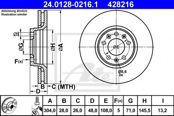 Disc frana PEUGEOT EXPERT caroserie (VF3A, VF3U, VF3X) (2007 - 2016) ATE 24.0128-0216.1 piesa NOUA