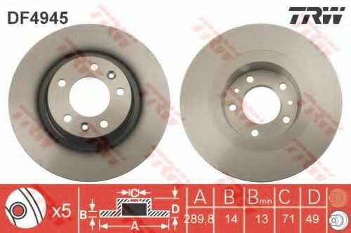 Disc frana PEUGEOT EXPERT caroserie (VF3A, VF3U, VF3X) (2007 - 2016) TRW DF4945 piesa NOUA