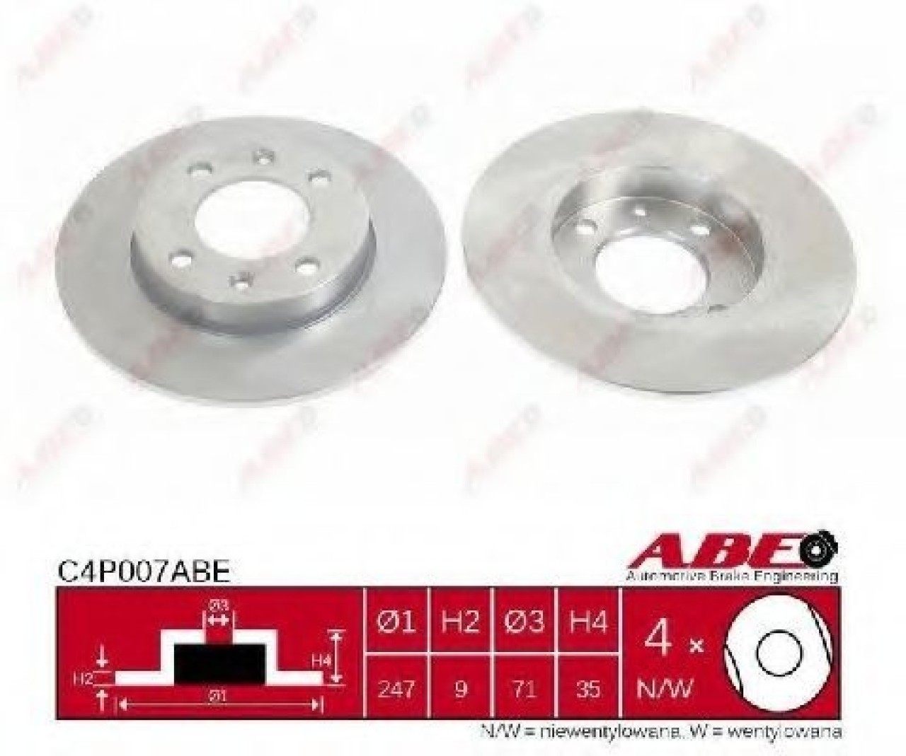 Disc frana PEUGEOT PARTNER caroserie (5) (1996 - 2012) ABE C4P007ABE piesa NOUA