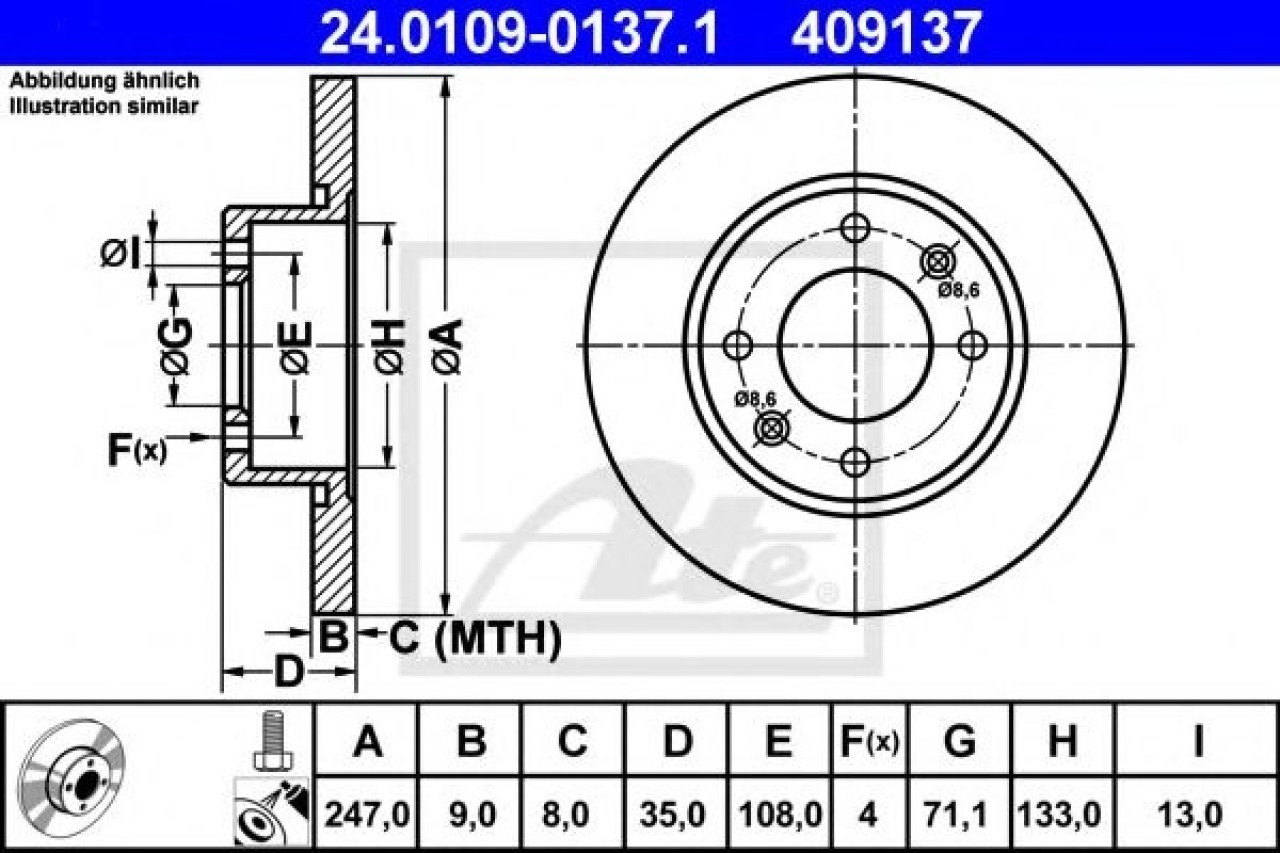 Disc frana PEUGEOT PARTNER combispace (5F) (1996 - 2012) ATE 24.0109-0137.1 piesa NOUA