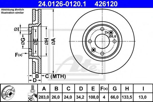 Disc frana PEUGEOT PARTNER combispace (5F) (1996 - 2012) ATE 24.0126-0120.1 piesa NOUA