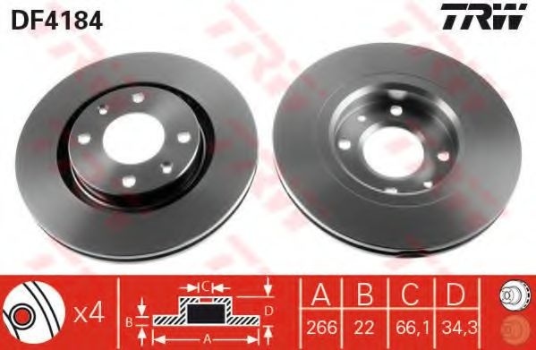 Disc frana PEUGEOT PARTNER combispace (5F) (1996 - 2012) TRW DF4184 piesa NOUA
