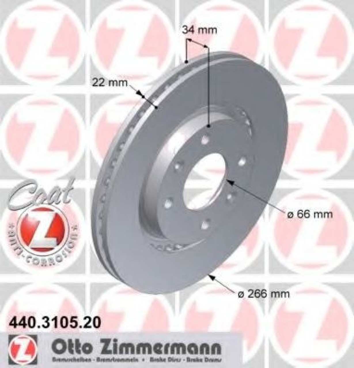Disc frana PEUGEOT PARTNER combispace (5F) (1996 - 2012) ZIMMERMANN 440.3105.20 piesa NOUA