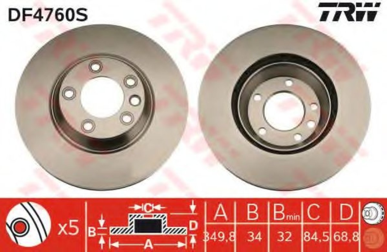 Disc frana PORSCHE CAYENNE (9PA, 955) (2002 - 2010) TRW DF4760S piesa NOUA