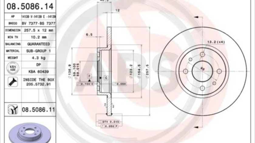 Disc frana punte fata (08508611 ABS) CHRYSLER,FIAT,LANCIA