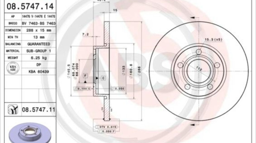 Disc frana punte fata (08574711 ABS) AUDI