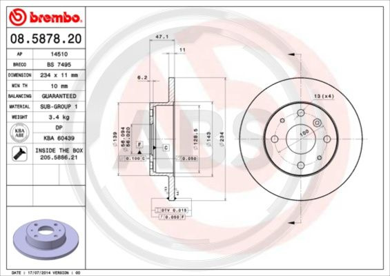 Disc frana punte fata (08587820 ABS) DAIHATSU