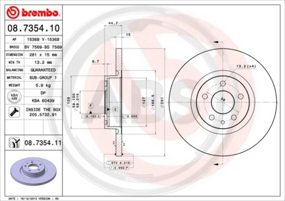 Disc frana punte fata (08735411 ABS) ALFA ROMEO