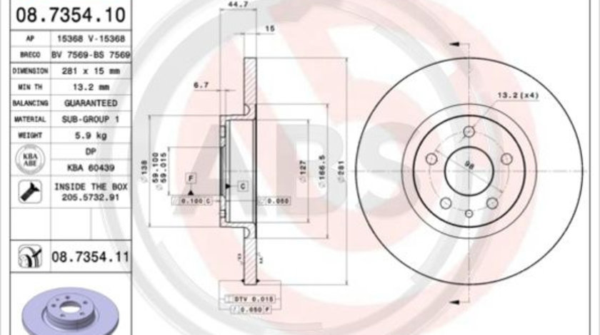 Disc frana punte fata (08735411 ABS) ALFA ROMEO