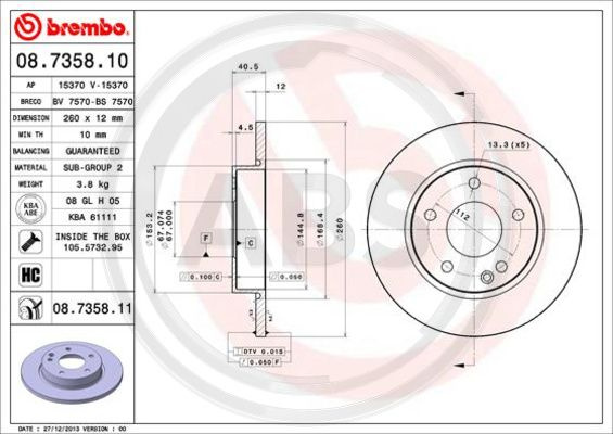 Disc frana punte fata (08735811 ABS) MERCEDES-BENZ