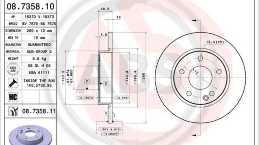 Disc frana punte fata (08735811 ABS) MERCEDES-BENZ