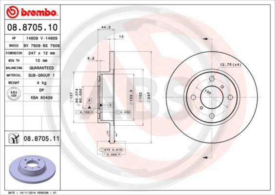 Disc frana punte fata (08870511 ABS) OPEL,SUZUKI,VAUXHALL