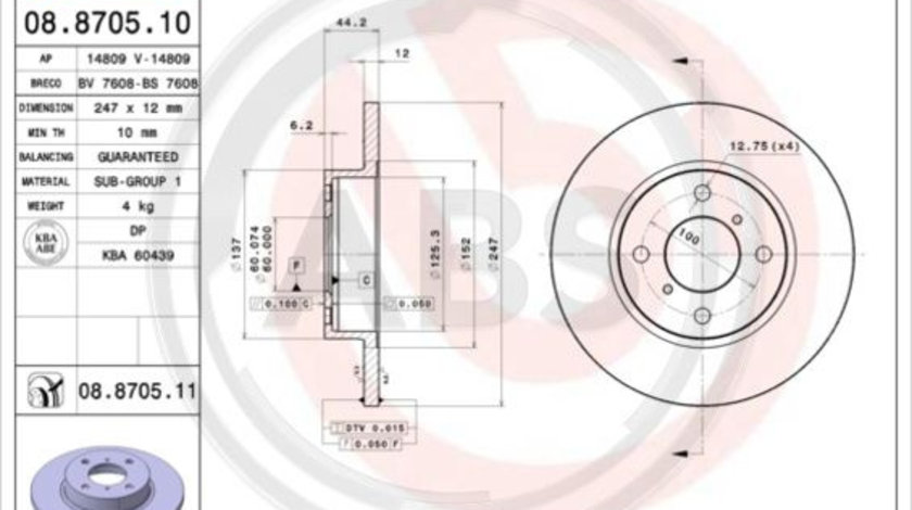 Disc frana punte fata (08870511 ABS) OPEL,SUZUKI,VAUXHALL