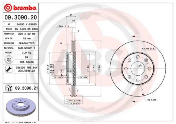 Disc frana punte fata (09309021 ABS) CHEVROLET,CHEVROLET (SGM),DAEWOO