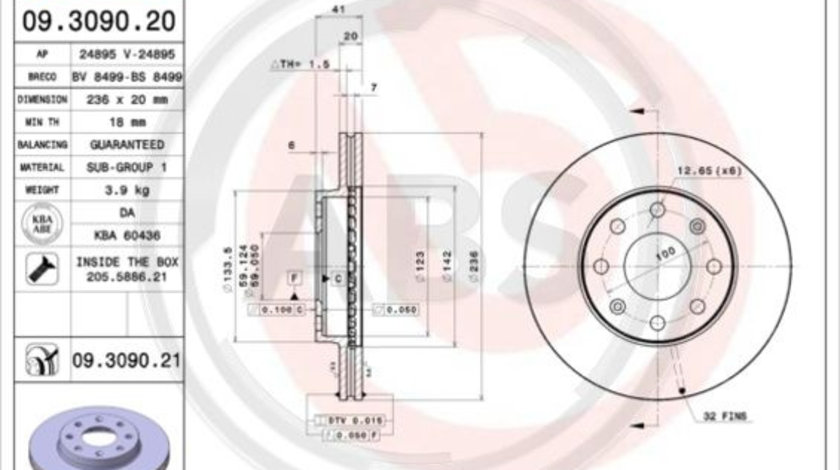 Disc frana punte fata (09309021 ABS) CHEVROLET,CHEVROLET (SGM),DAEWOO