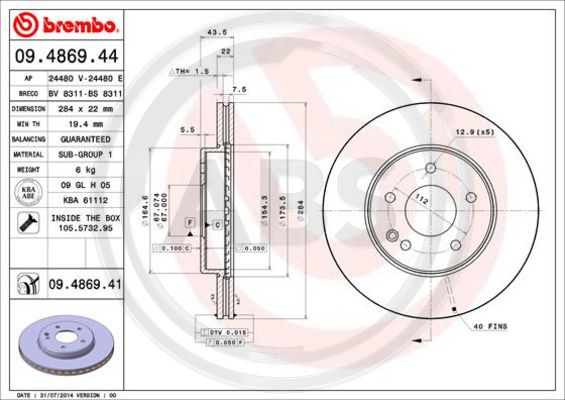 Disc frana punte fata (09486941 ABS) MERCEDES-BENZ