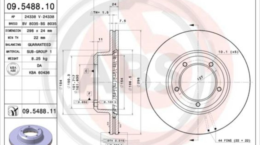 Disc frana punte fata (09548811 ABS) LAND ROVER