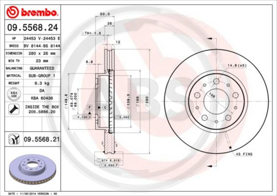 Disc frana punte fata (09556821 ABS) VOLVO