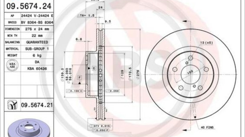 Disc frana punte fata (09567421 ABS) SUBARU,TOYOTA