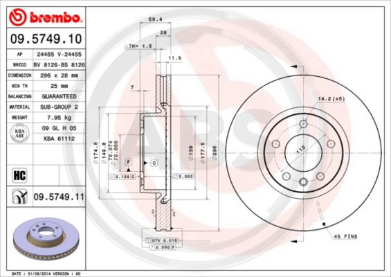 Disc frana punte fata (09574911 ABS) OPEL,VAUXHALL