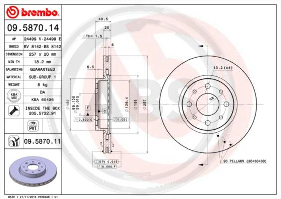 Disc frana punte fata (09587011 ABS) FIAT,FIAT (NANJING)