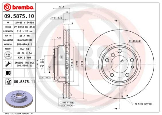 Disc frana punte fata (09587511 ABS) BMW