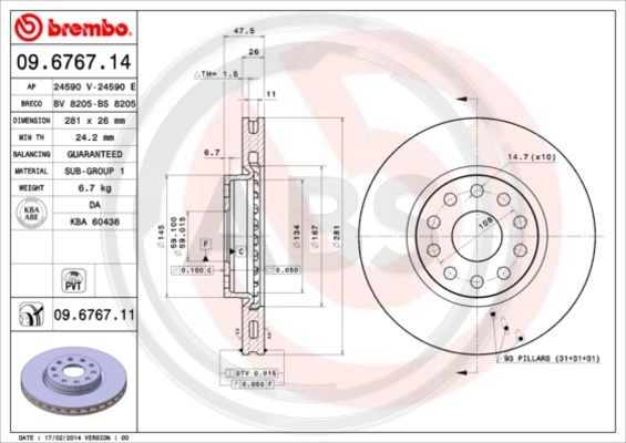 Disc frana punte fata (09676711 ABS) ALFA ROMEO