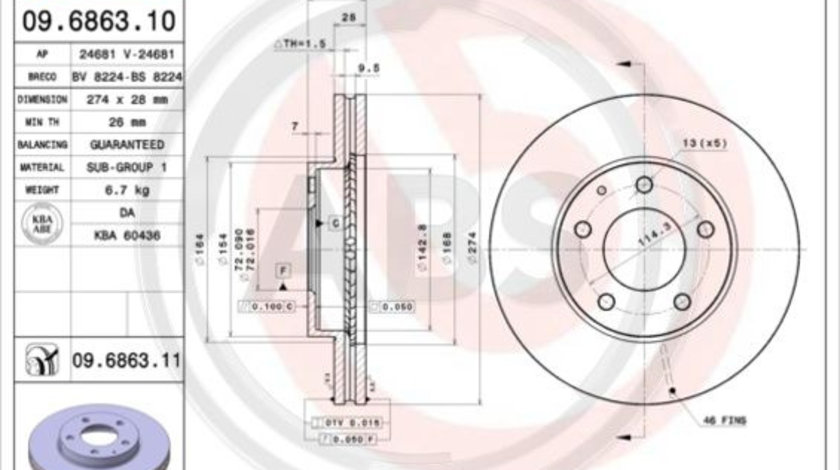 Disc frana punte fata (09686311 ABS) MAZDA